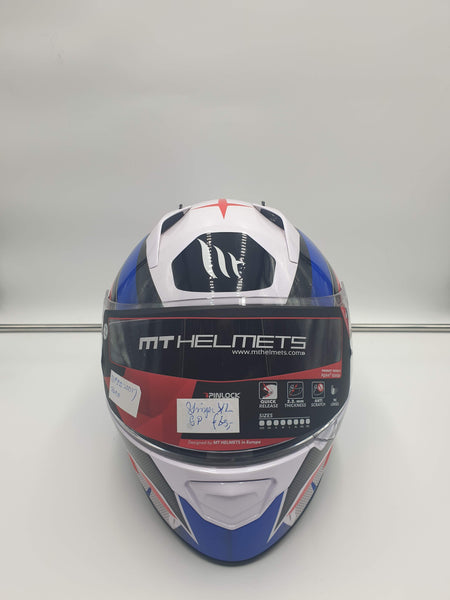MT integraalhelm stinger GP wit/blauw/rood - Helmendiscounter.nl